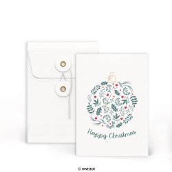 Valkoinen kirjekuori naru-/prikkakiinnityksellä ja ”Happy Christmas” -tekstillä 162x114 mm (C6)