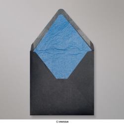 Enveloppe doublée noire + papier décoratif texturé bleu 160x160 mm