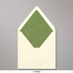 Ivory envelope lined with green fancy paper 160x160 mm