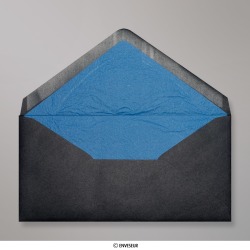 Zwart envelop met blauw fantasiepapier aan binnenzijde 110x220 mm (DL)