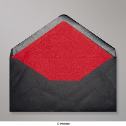 Enveloppe doublée noire + papier décoratif texturé rouge 110x220 mm (DL)