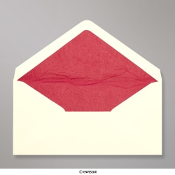 Enveloppe doublée ivoire + papier décoratif texturé rouge 110x220 mm (DL)