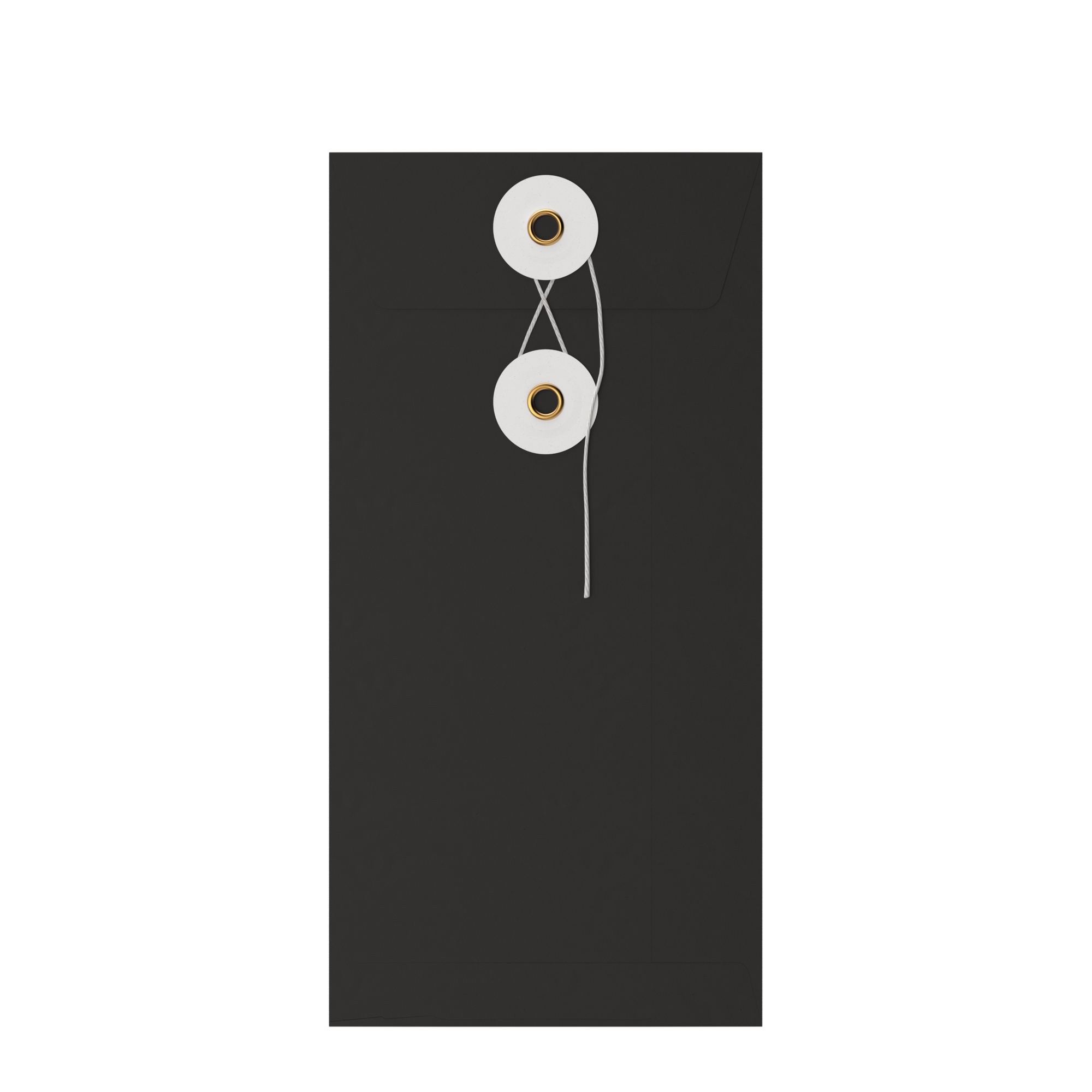 Sobre negro con cierre de cuerda y arandela blanco de 220x110 mm (DL)