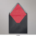 160x160 mm envelope preto forrado + papel fancy vermelho