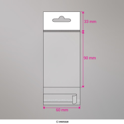 90x60 mm bolsa celofane clara com cabe&ccedil;alho & euroslot
