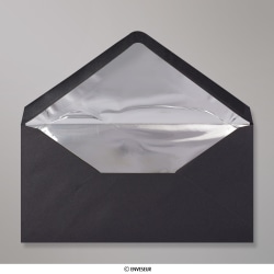 110x220 mm (DL) envelope preto forrado + papel de prata dorado