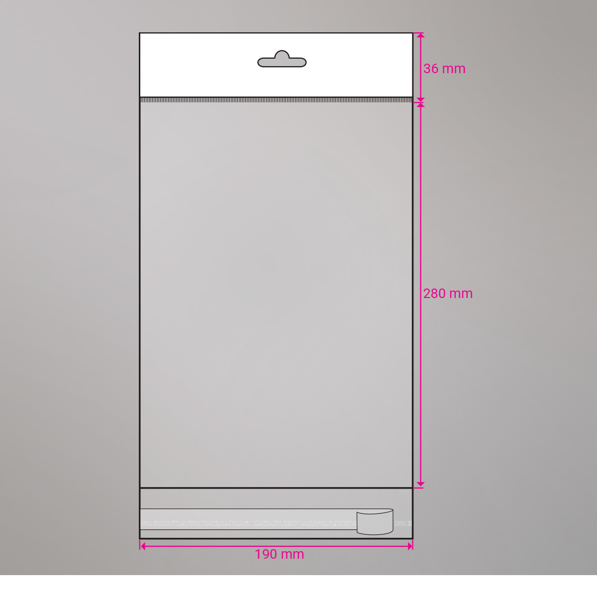 280x190 mm Sachet transparent cellophane avec dispositif d'accrochage en rayon