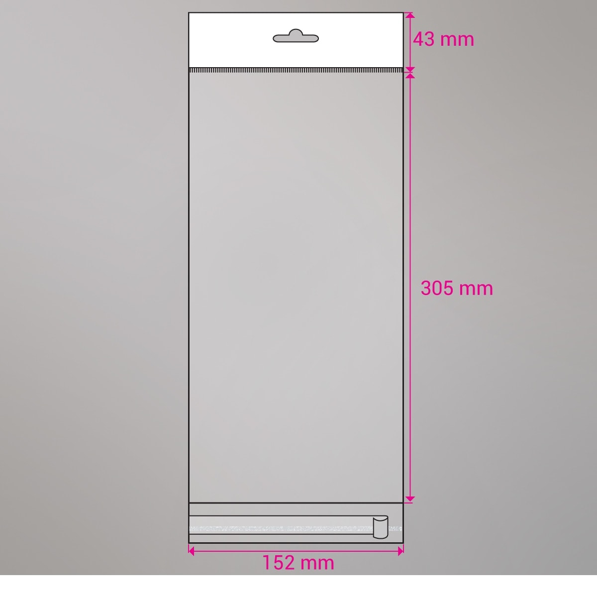 300x152 mm Sac transparent cellophane avec dispositif d'accrochage en rayon
