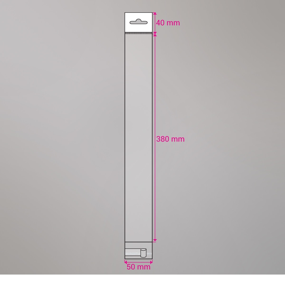 380x50 mm Sac transparent cellophane avec dispositif d'accrochage en rayon