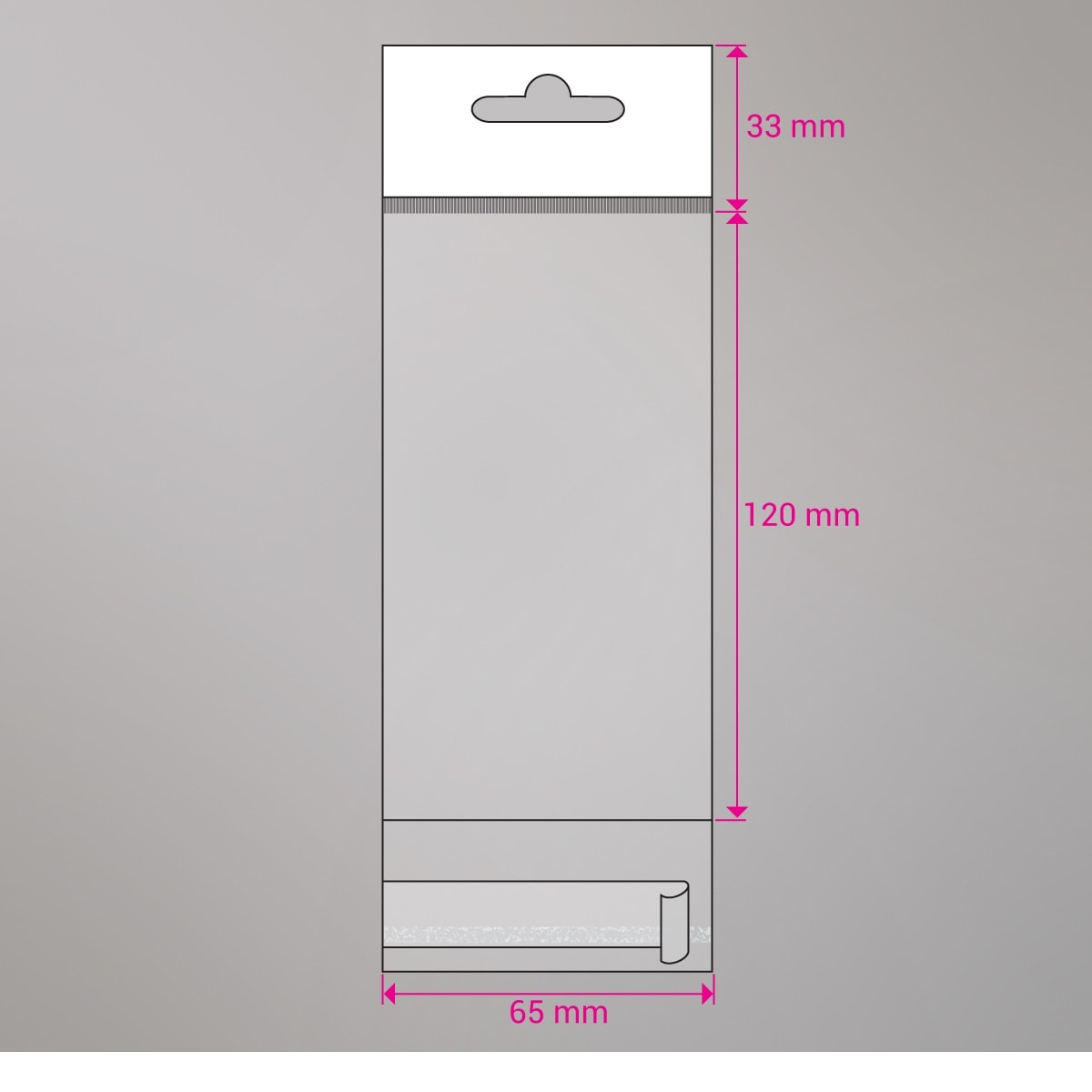 120x65 mm Sac transparent cellophane avec dispositif d'accrochage en rayon