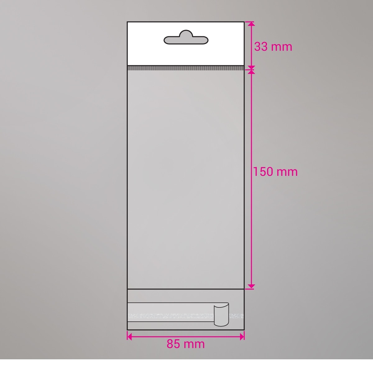 150x85 mm Sac transparent cellophane avec dispositif d'accrochage en rayon