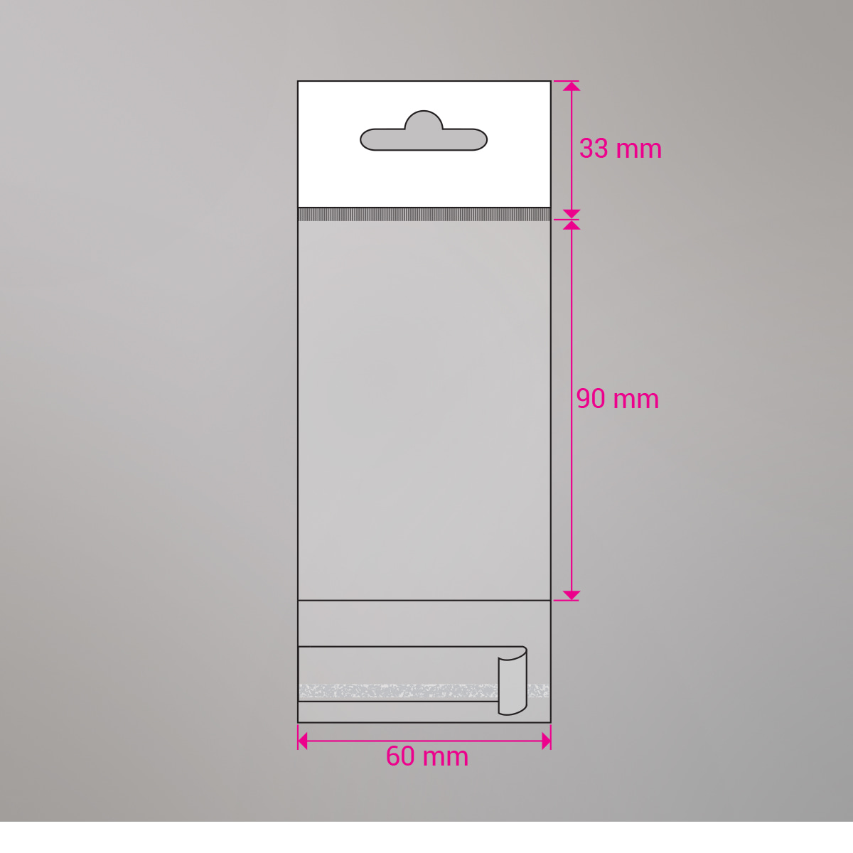 90x60 mm Sac transparent cellophane avec dispositif d'accrochage en rayon