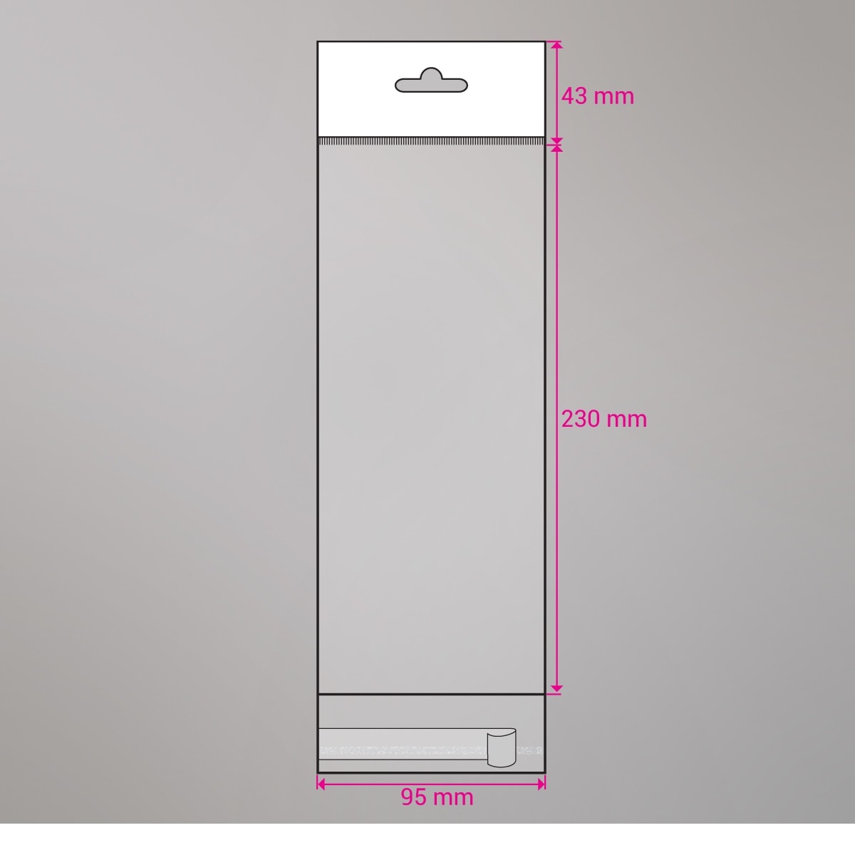 230x95 mm Sac transparent cellophane avec dispositif d'accrochage en rayon