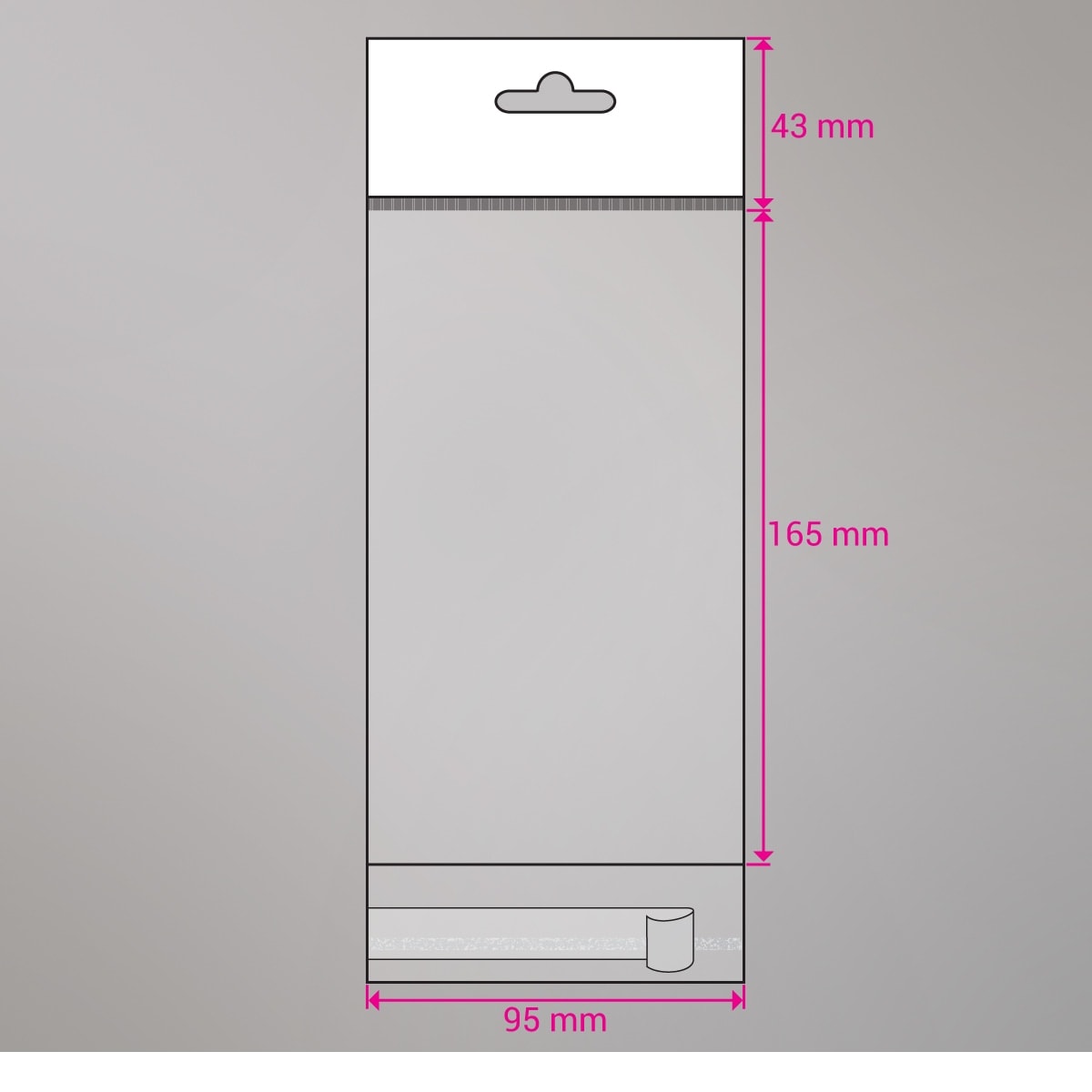 165x95 mm Sac transparent cellophane avec dispositif d'accrochage en rayon