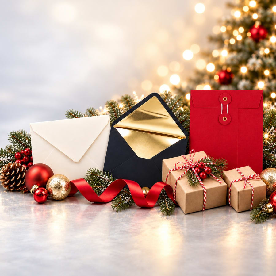 Christmas envelopes and festive packaging