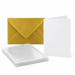A6 White Card Blanks, Gold C6 Envelopes and Clear Cello Bags Bundle - 50 Pack