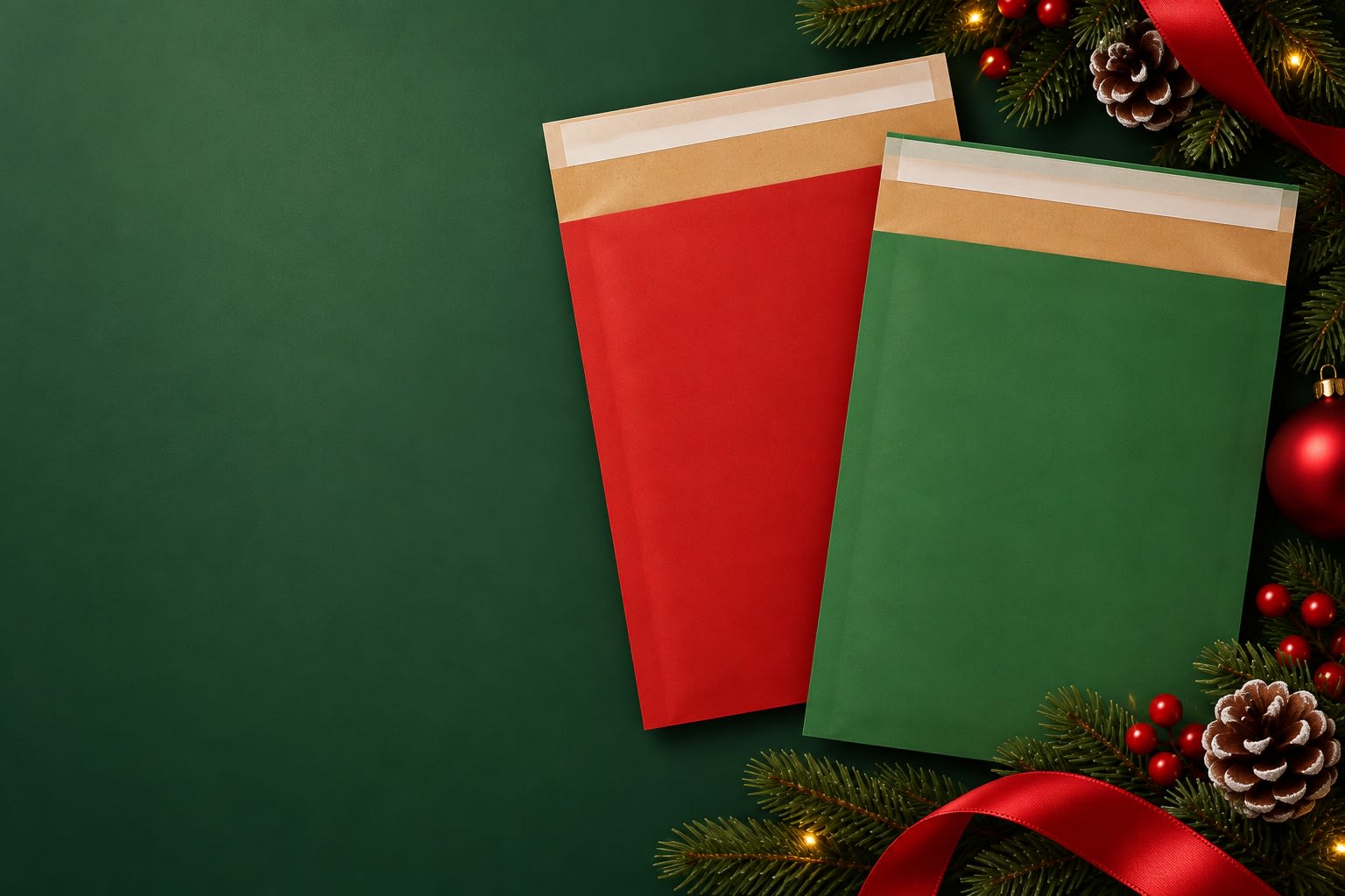 Red and green eco friendly paper padded bags