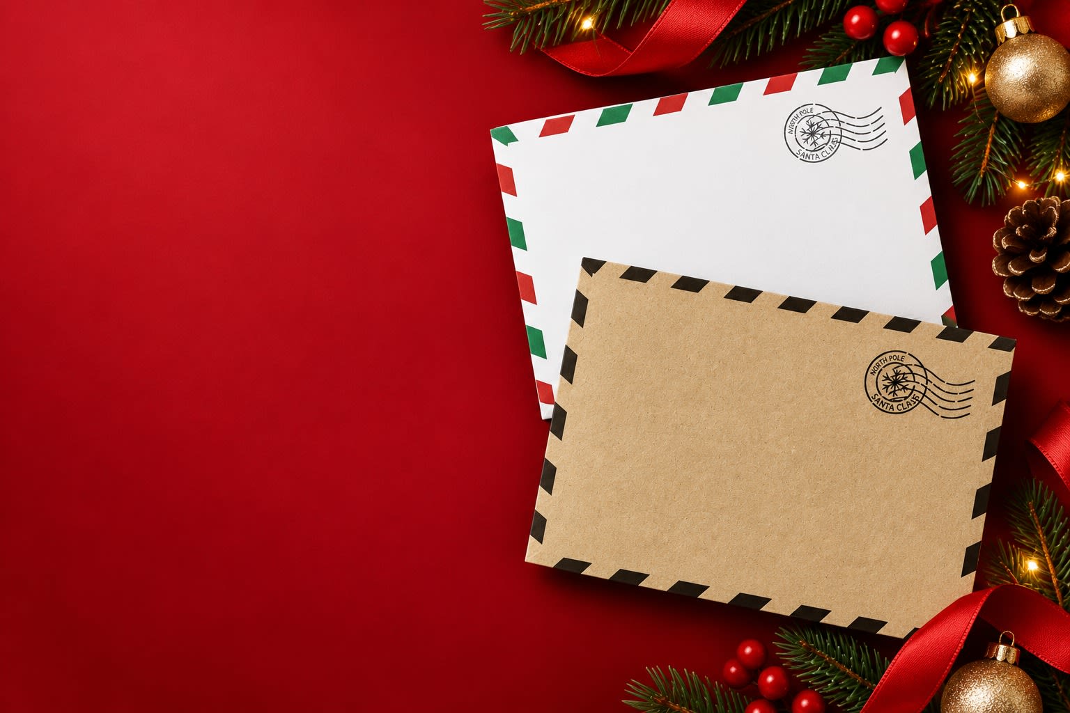 Festive printed North Pole Christmas envelopes