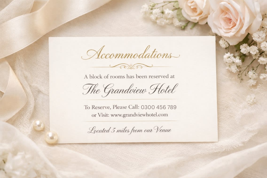 Wedding Accommodation Card Example