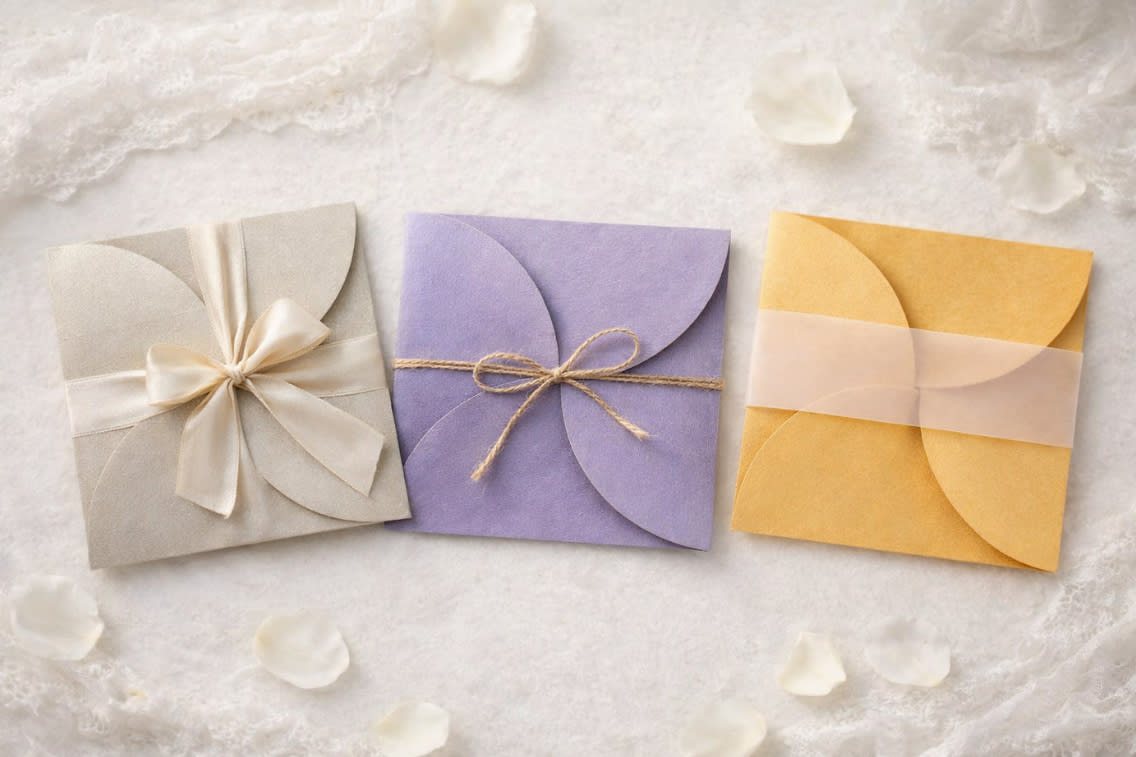 Petal Fold and Ribbon Wedding Envelopes