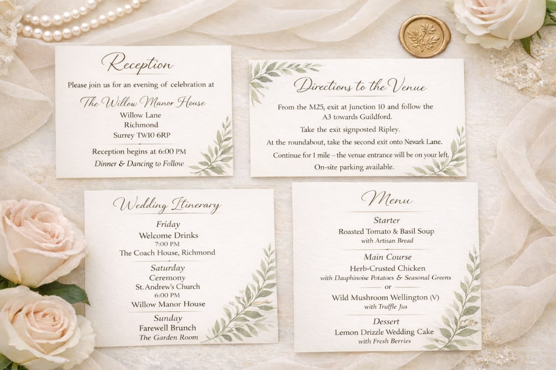 Wedding reception and insert cards