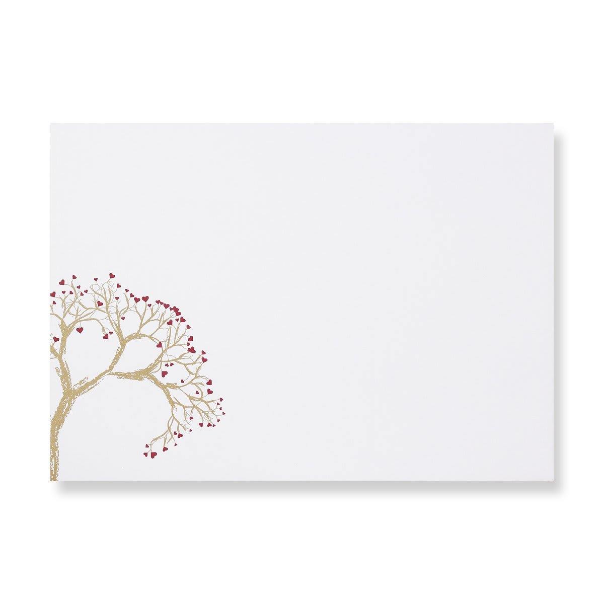 114x162mm C6 White Wallet 120gsm Peel & Seal Envelope Printed Gold Tree With Red Hearts Envelopes