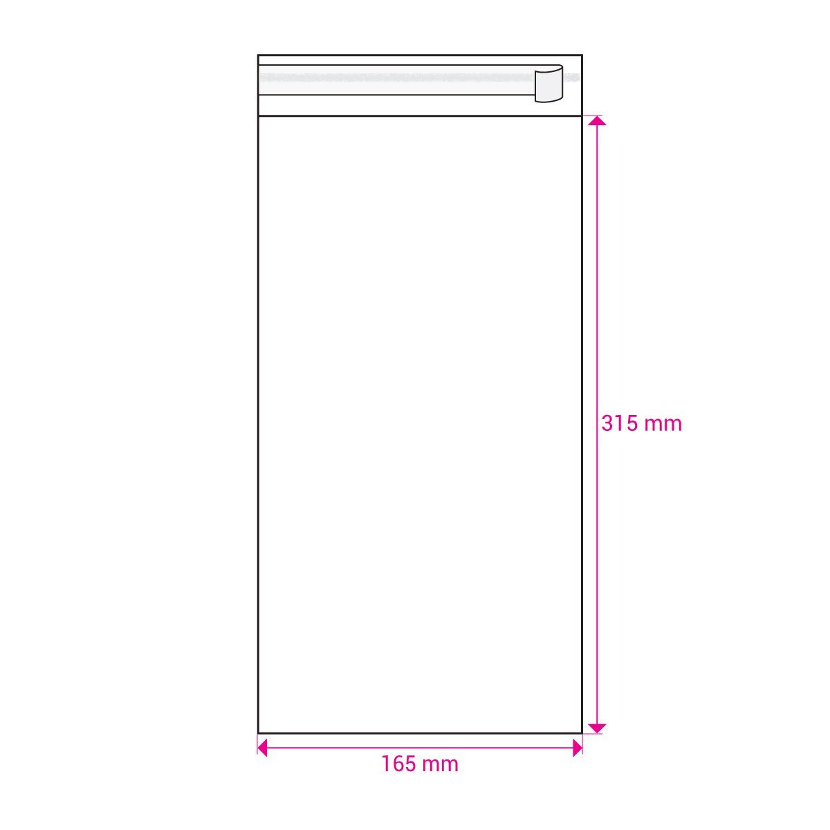 315mm Long X 165mm Wide Cello Bag Peel & Seal