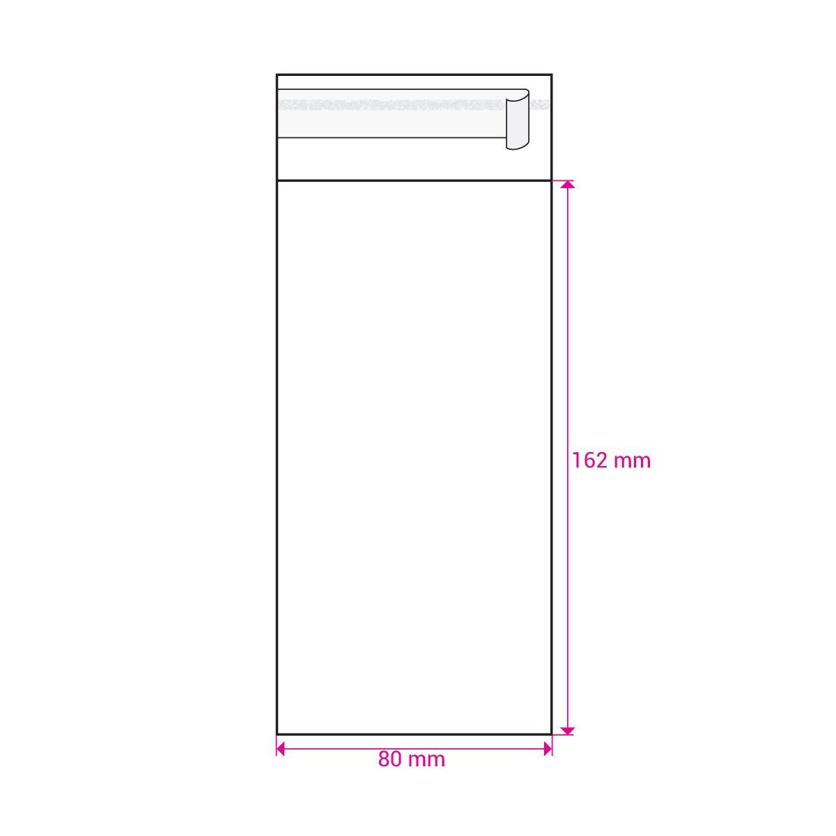 162mm Long X 80mm Wide Cello Bag Peel & Seal