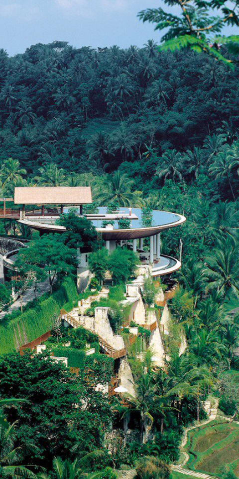Rising above lush Ayung River Valley, accentuated by rice-bowl shaped pond as the portal to its architecture, ethereal energy awakens and soothes your mind and soul. Sayan, Bali Rising above lush Ayung River Valley, accentuated by rice-bowl shaped pond as the portal to its architecture, ethereal energy awakens and soothes your mind and soul. Sayan, Bali
