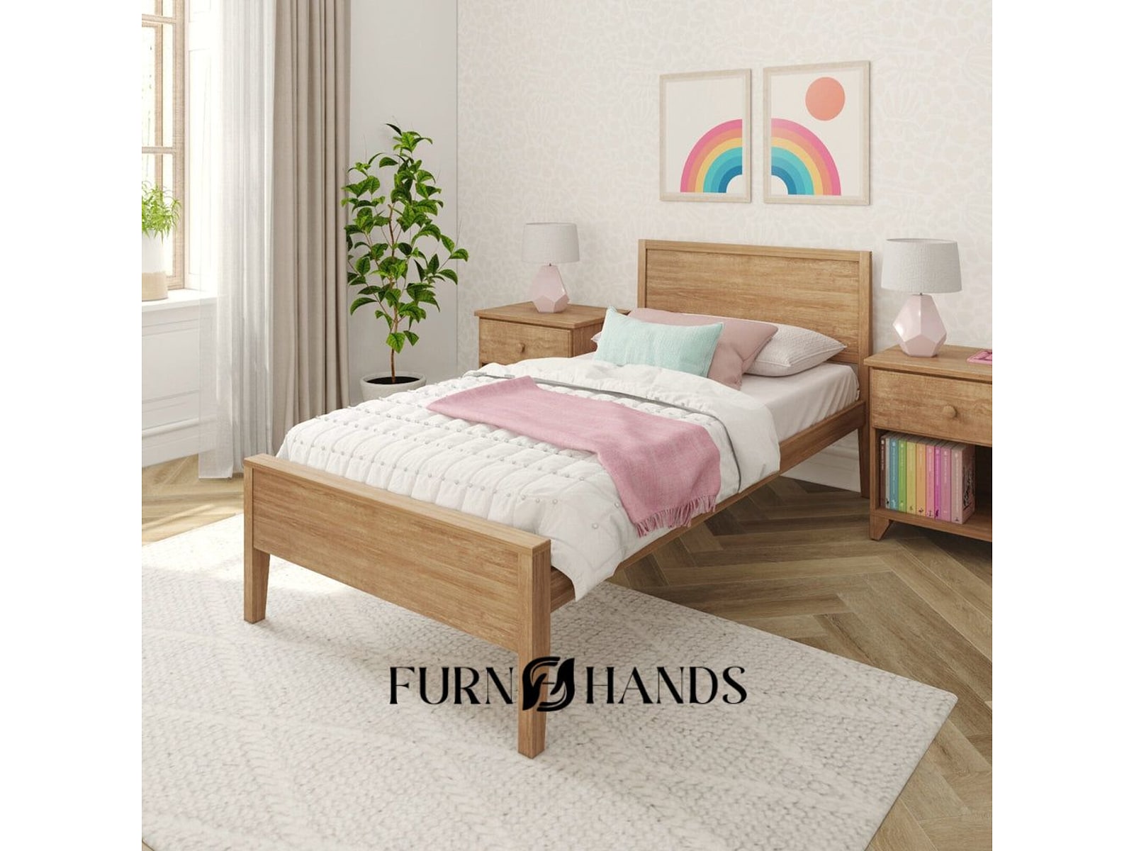 Designer Twin Panel Kids Full Bed – Handmade Wooden Furniture India — view 1