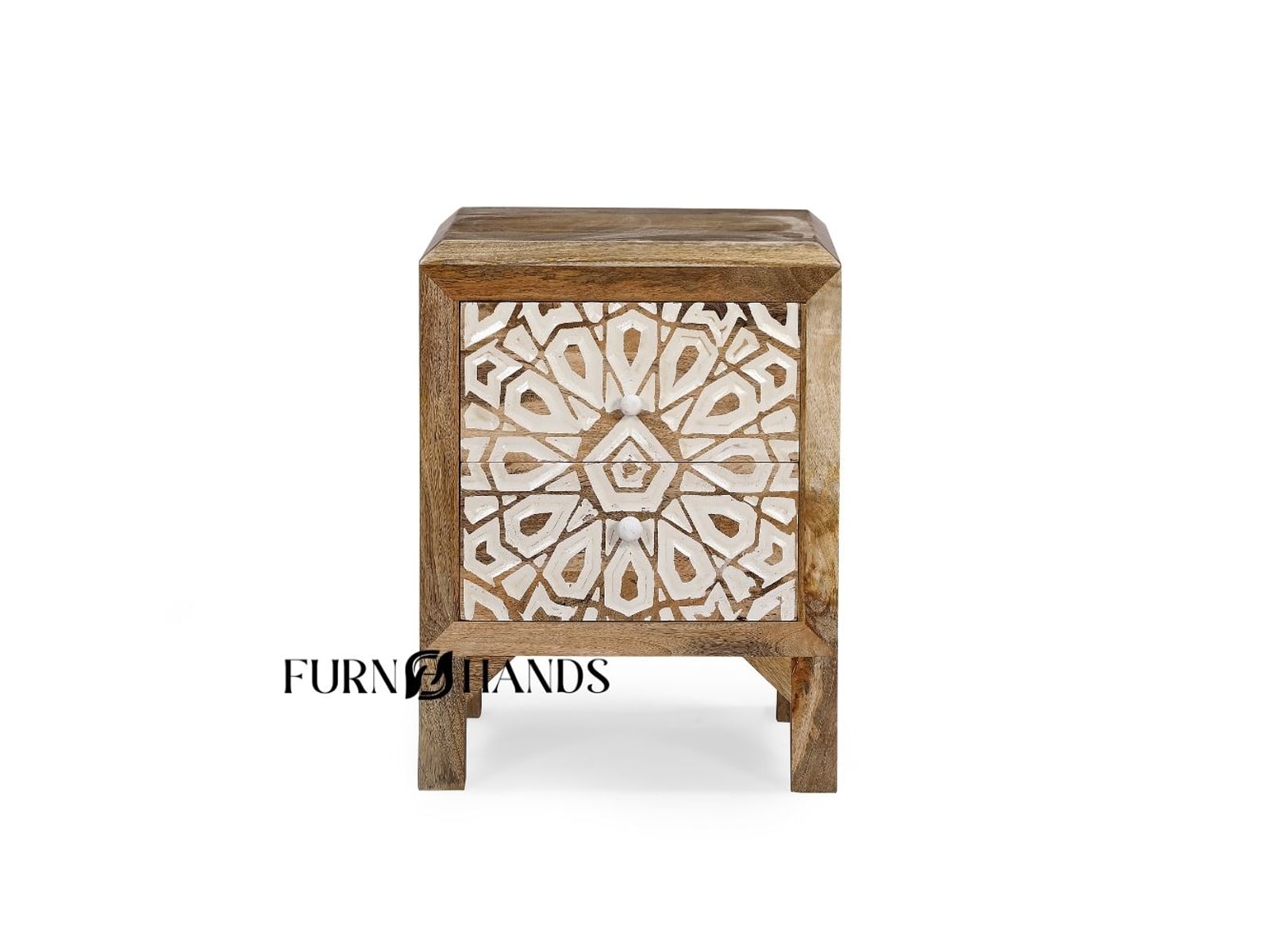 Hand Carved Solid Wood Bedside Table – Premium Wooden Nightstand for Home — view 1