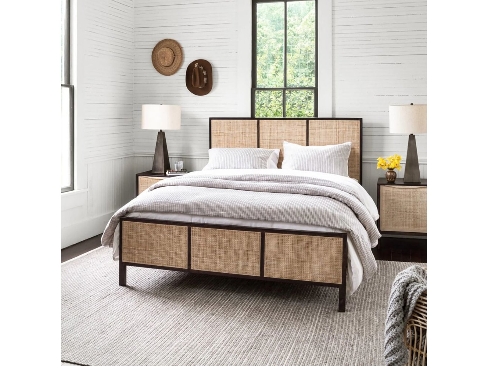 Classic Rattan Solid Wood Bed With Cane — view 1