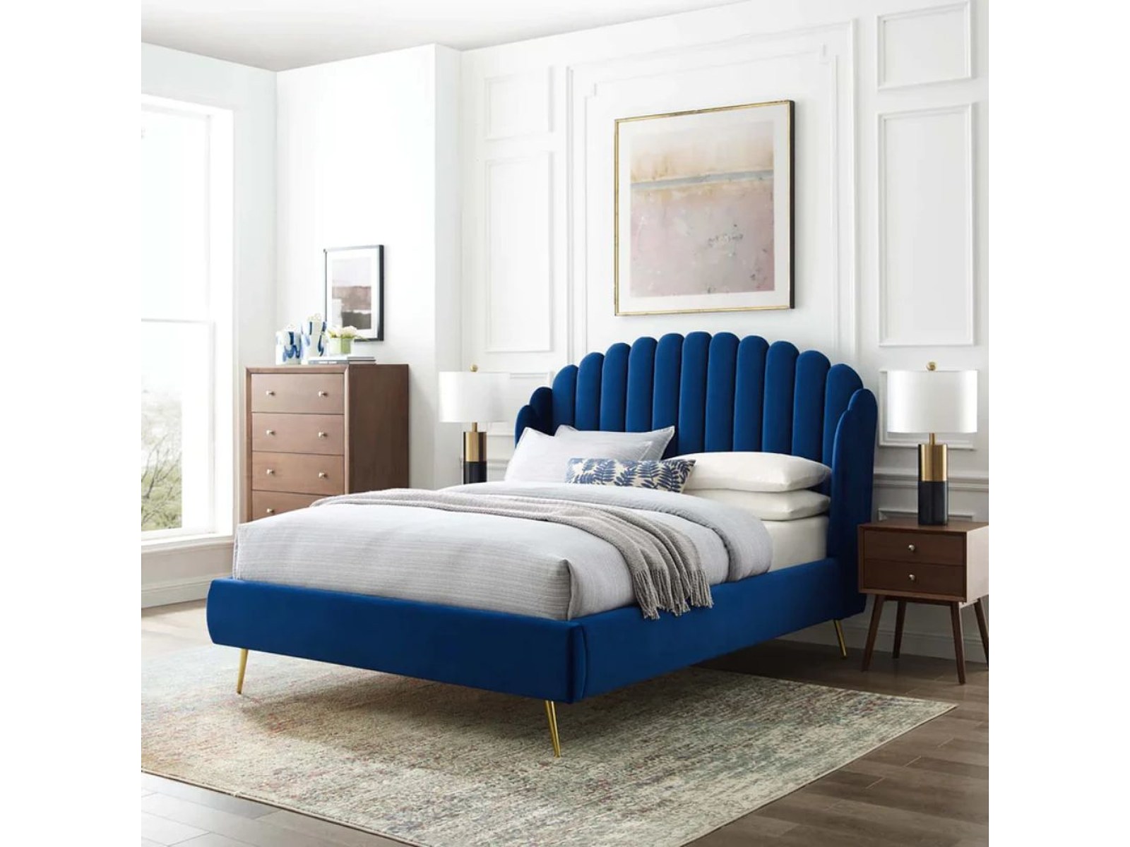 Gurugram Upholstered Wingback Bed | Wingback Bed Frame in Velvet | Classic Wingback Bed by Furnhands — view 1