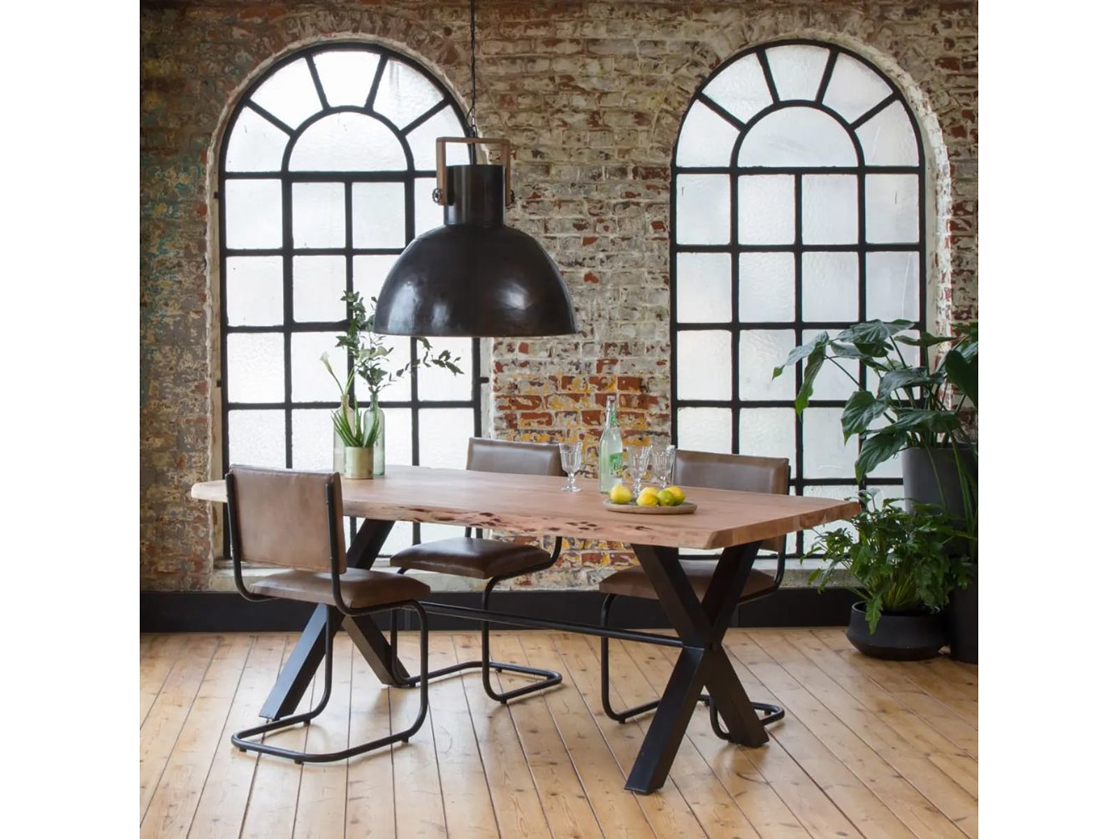 Acacia Wood Live Edge & Metal 4 Seater Dining Table – Industrial Dining Table for Gurugram Homes