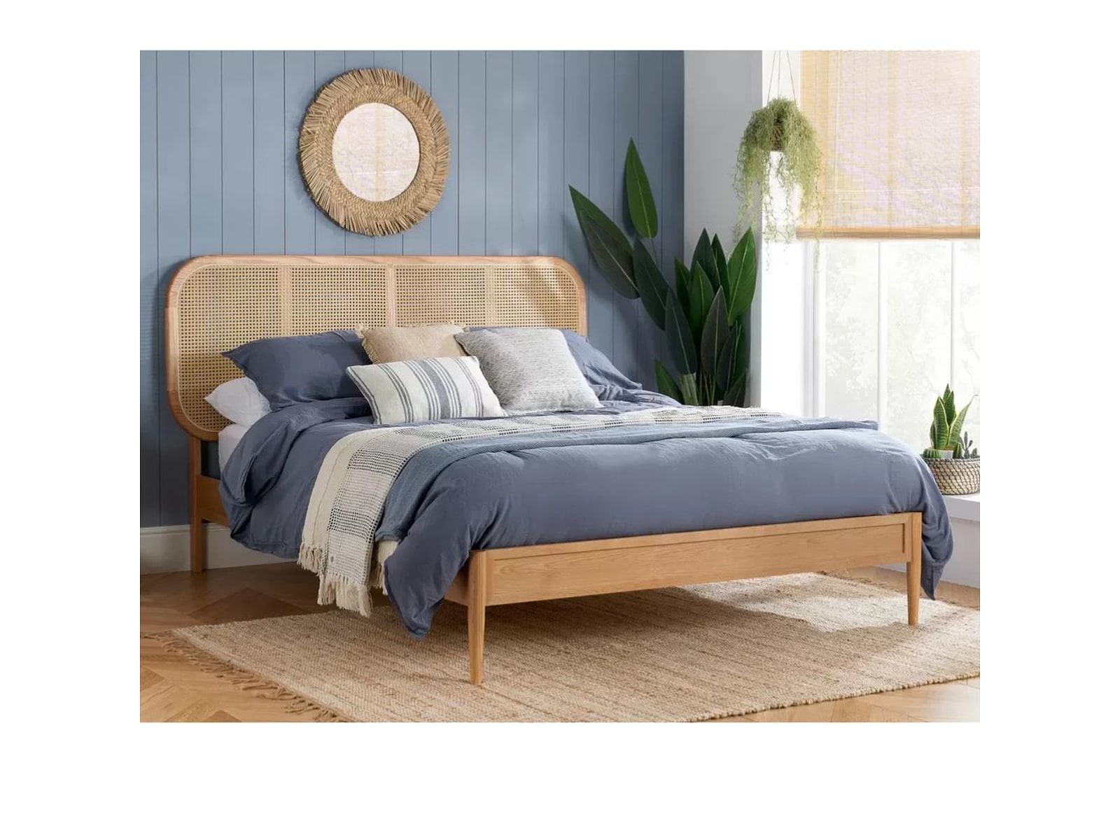 Handcrafted Solid Wood and Rattan Queen Size Bed for Chennai Home