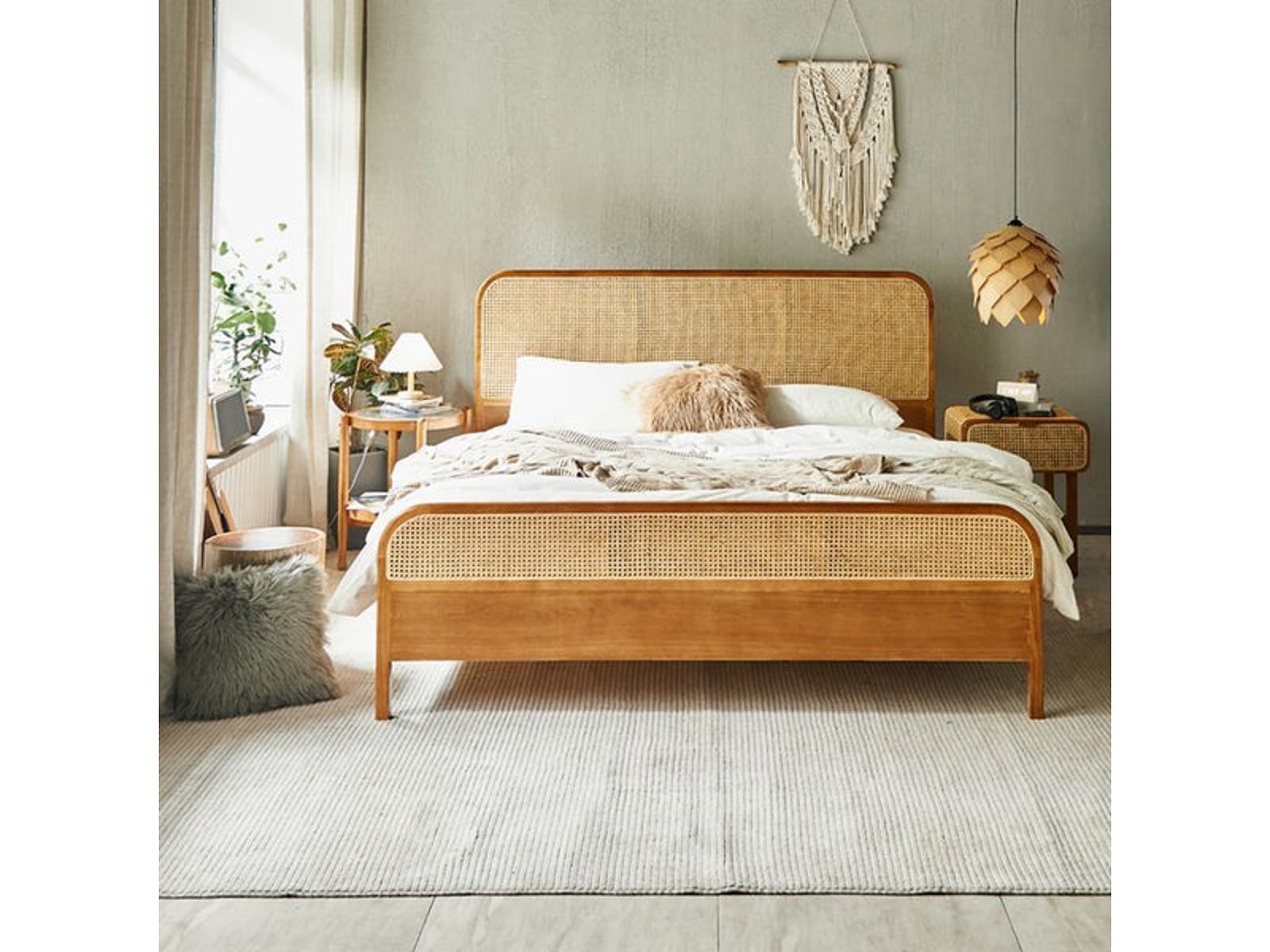 Solid Wood Cane Bed with Storage Mumbai