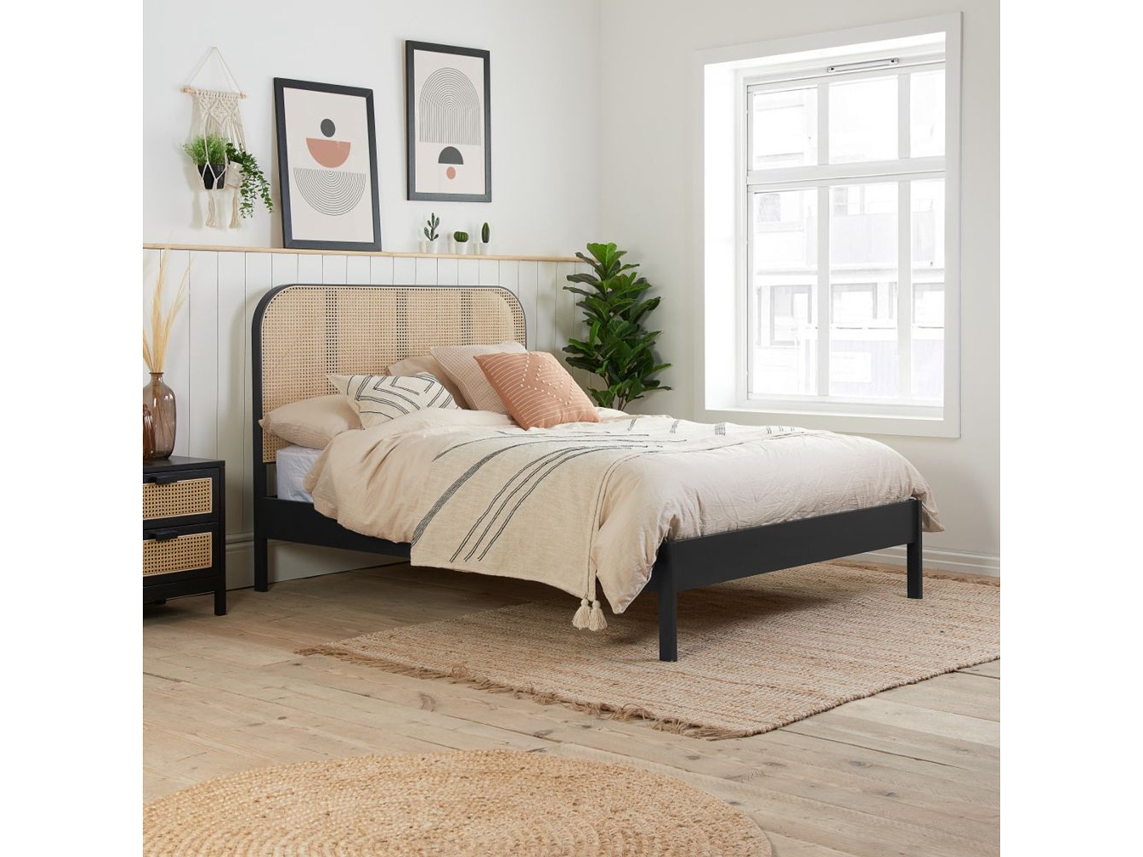 Bengaluru Black Rattan bed or Cane Wooden Bed – King & Queen Size — view 1