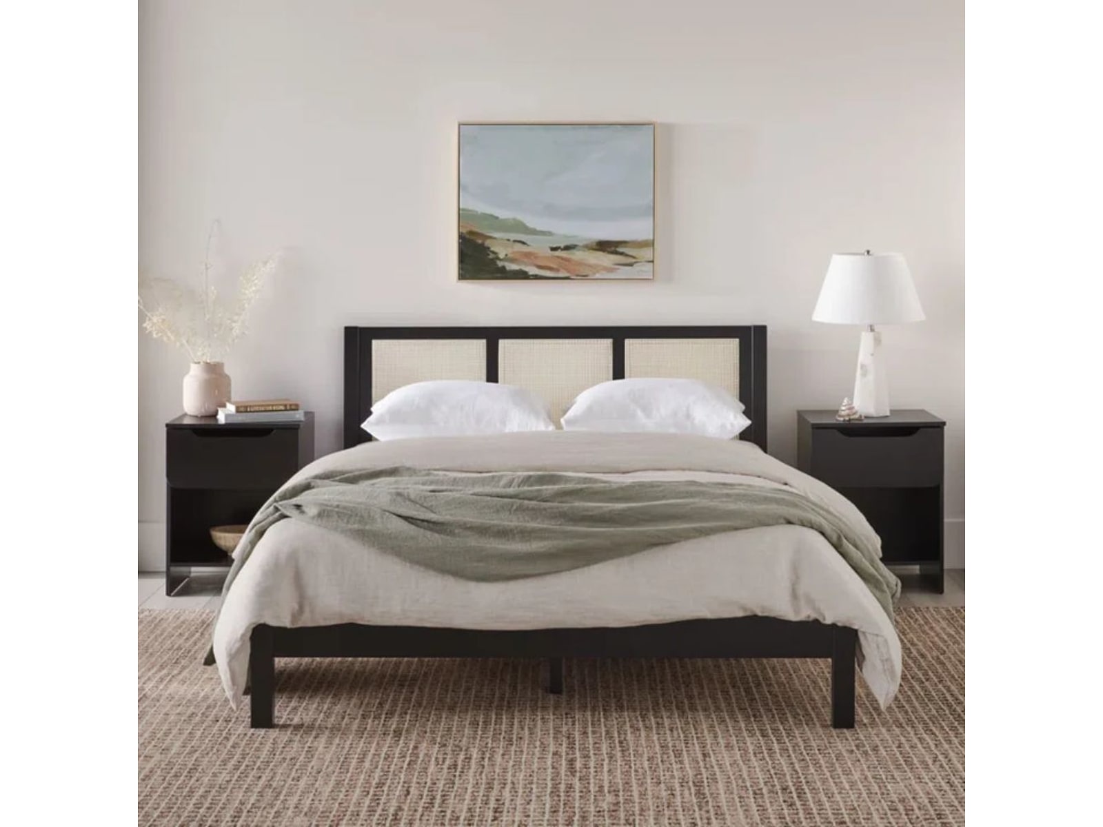 Indore Natural Cane Bed | Solid Sheesham Wood King & Queen Bed | Modern Black Finish Solid Wood Furniture — view 1