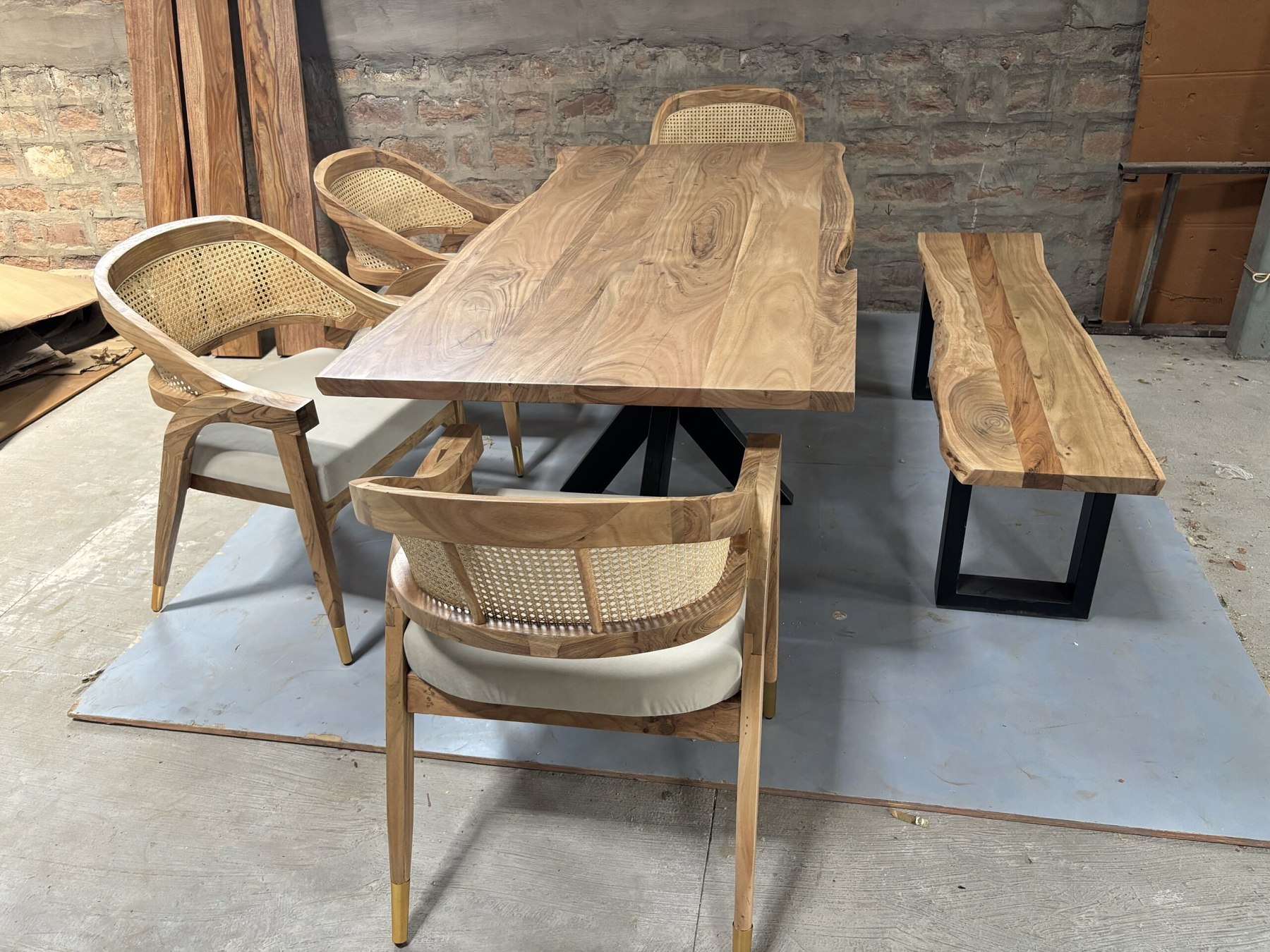 6 Seater Live Edge Dining Table Set — alternate view