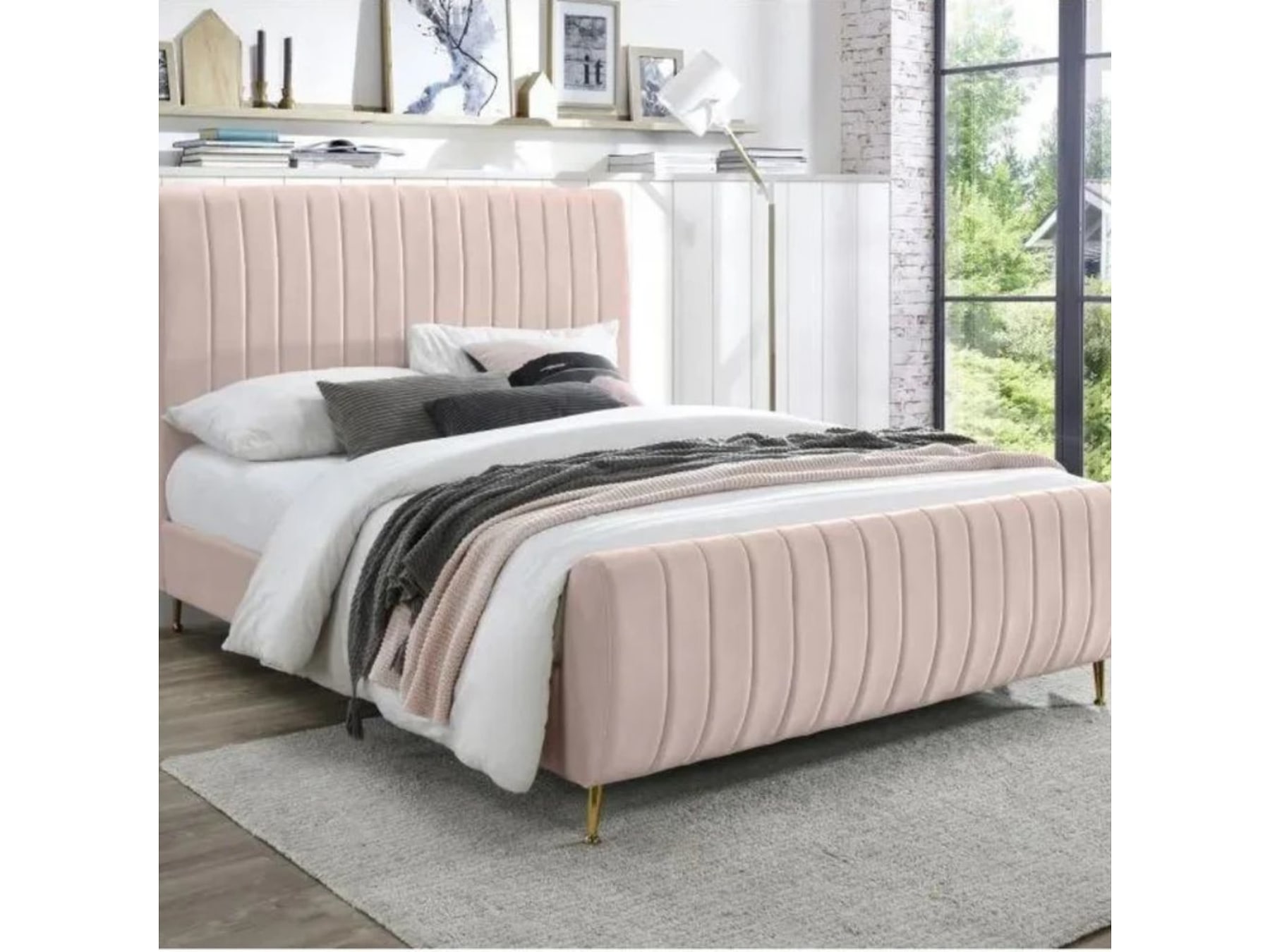 Ahmedabad Luxury Velvet Bed | Premium Tufted Upholstered Bed Frame | Modern Rose Blush Master Bedroom Furniture — alternate view