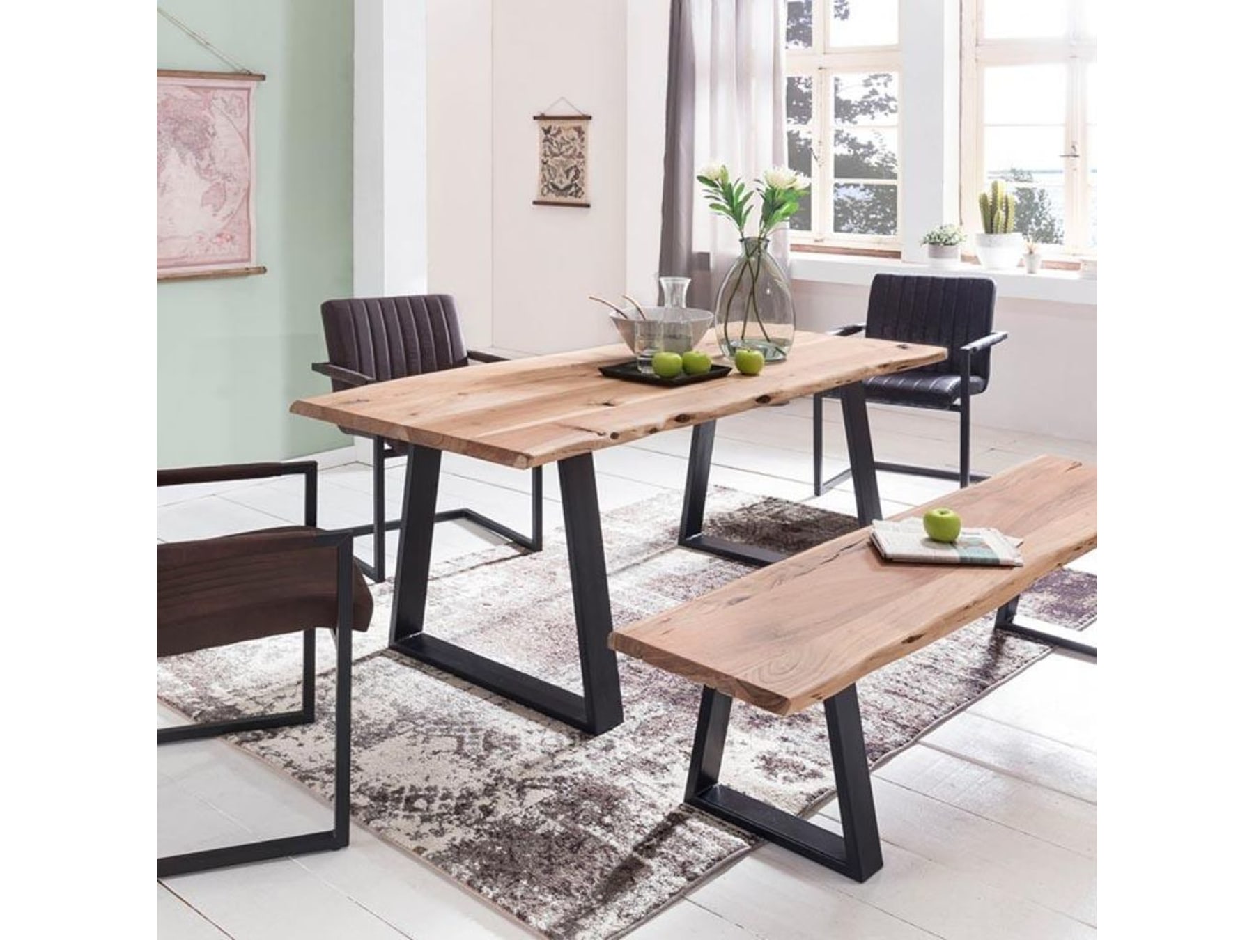 4 Seater Solid Wood Dining Table Set with Bench – Ideal for Indian Homes — view 1