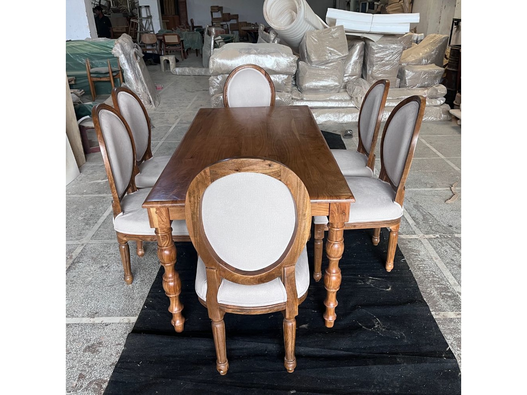 6 Seater Mango Wood Dining Table Set – Solid Wood Dining Set in Brown Finish — alternate view