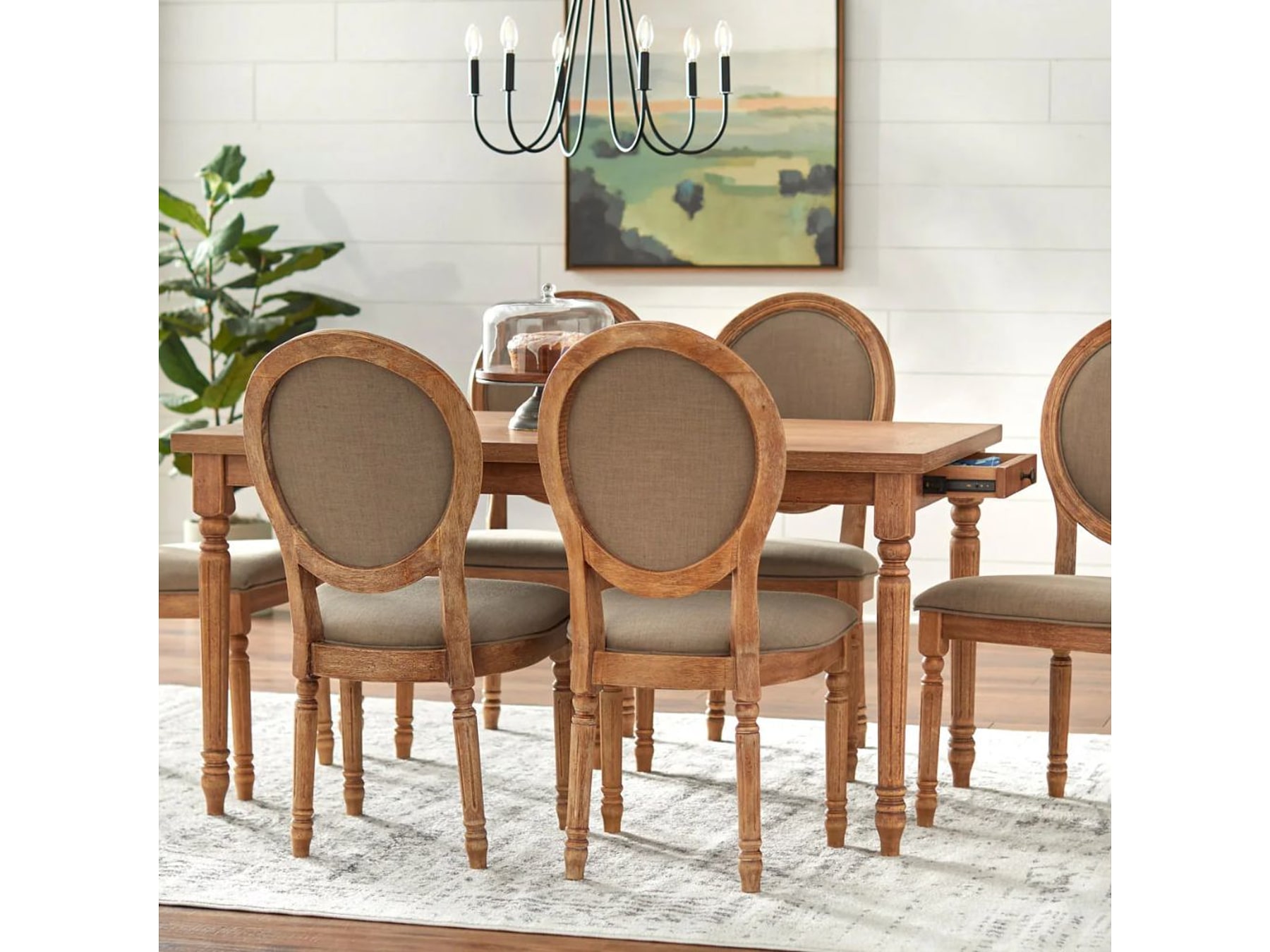 Solid Wood 6 Seater Dining Table Set – Mango Wood Brown Finish