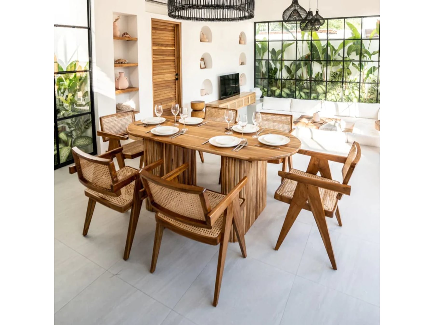 6 seater sheesham wood dining table set in India