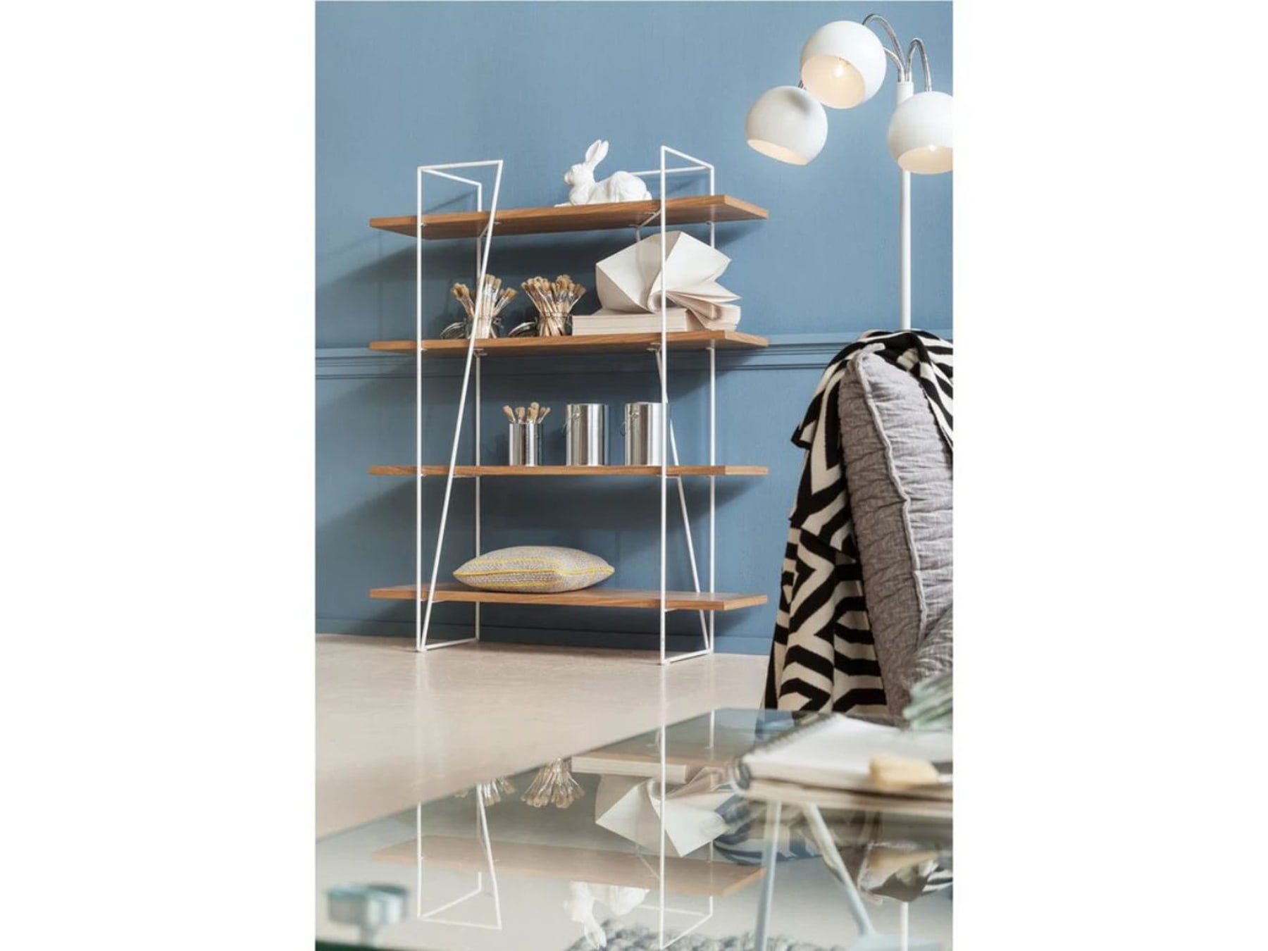 Kerala Open Bookcase with 4 Wooden Shelves & Iron Frame — alternate view