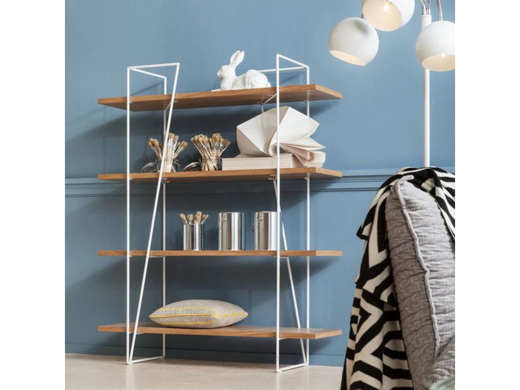 kerala open bookcase wooden shelves iron frame