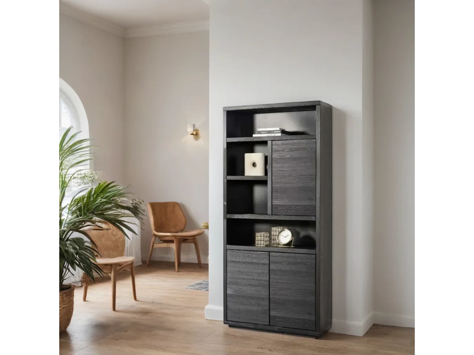 Delhi Black Finish Bookshelf for Living Room | Premium Solid Wood Storage — view 1