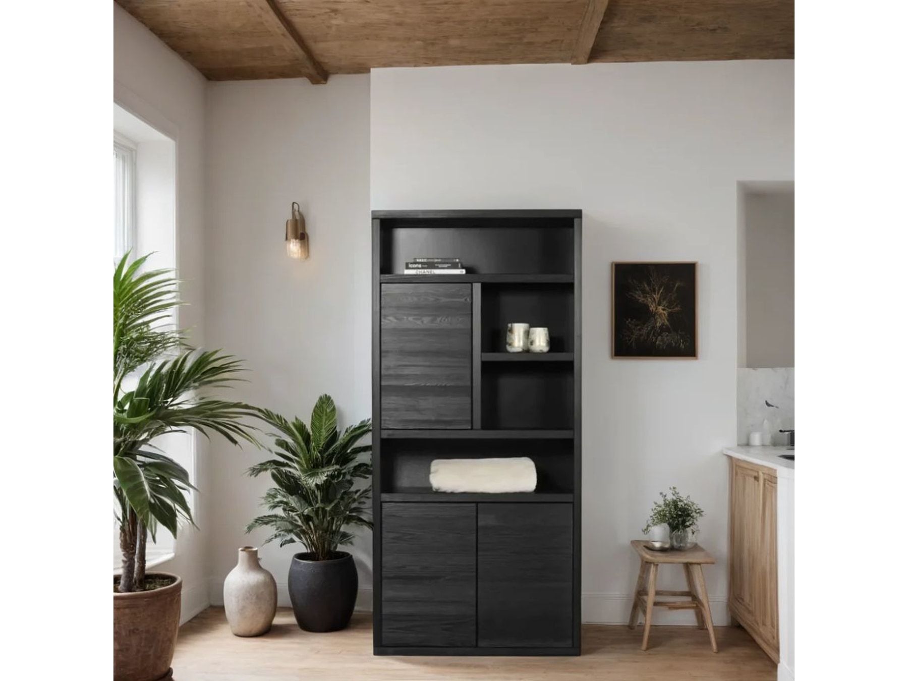 Delhi Black Finish Bookshelf for Living Room | Premium Solid Wood Storage — alternate view