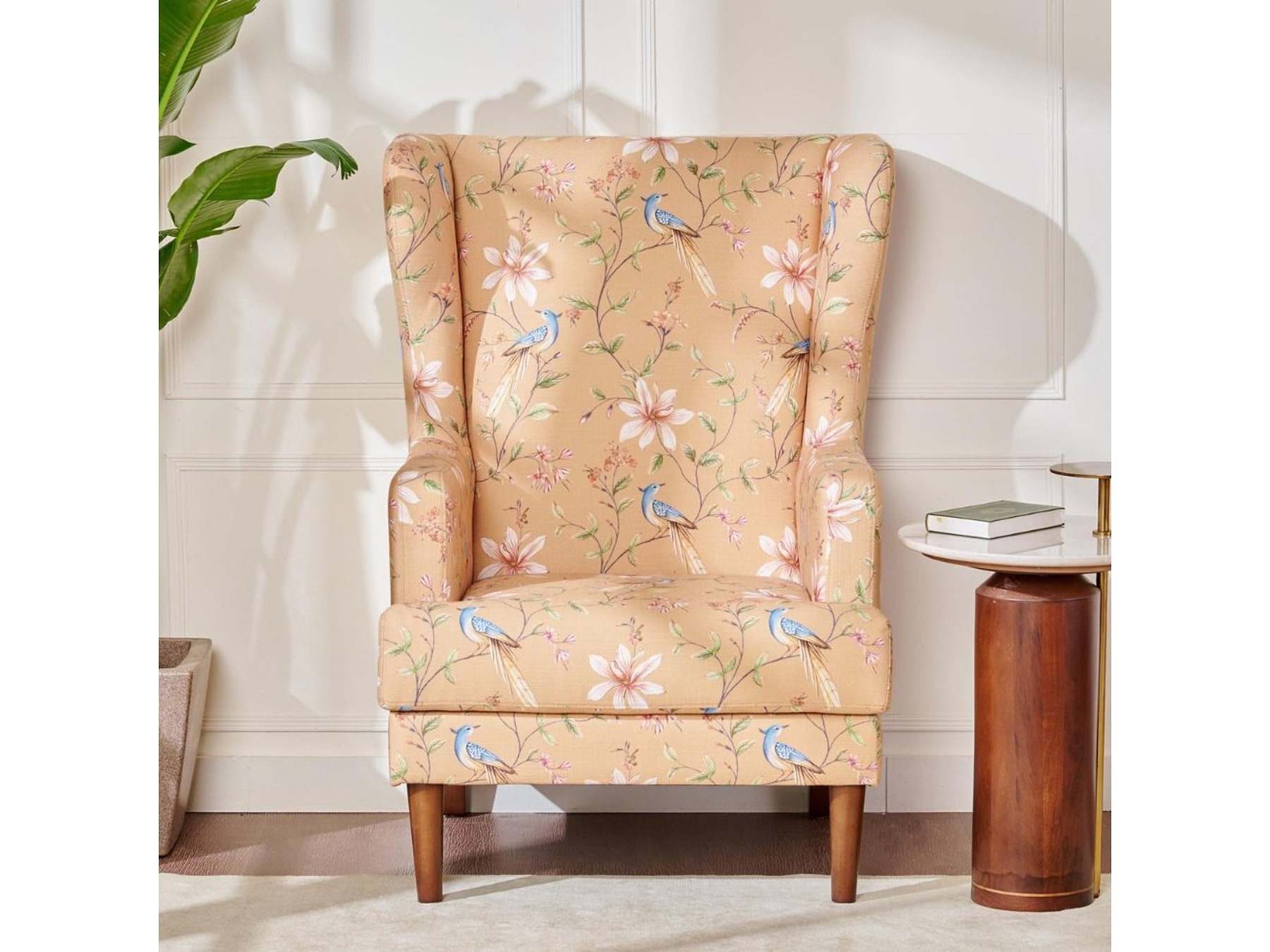 Bengaluru Fabric Wing Chair | Elegant Upholstered Seating for Villas & Apartments — alternate view