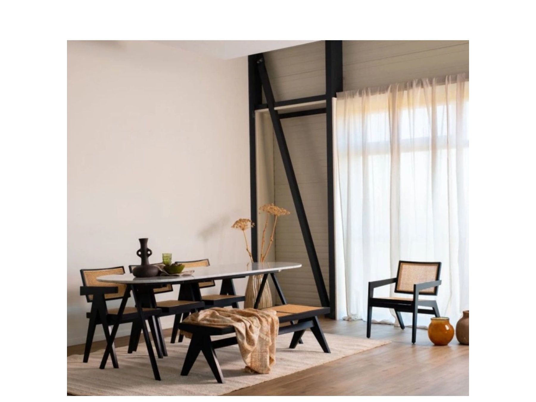Black Rattan Cane Bench – Elegant Seating for Living & Entryways | India — view 1